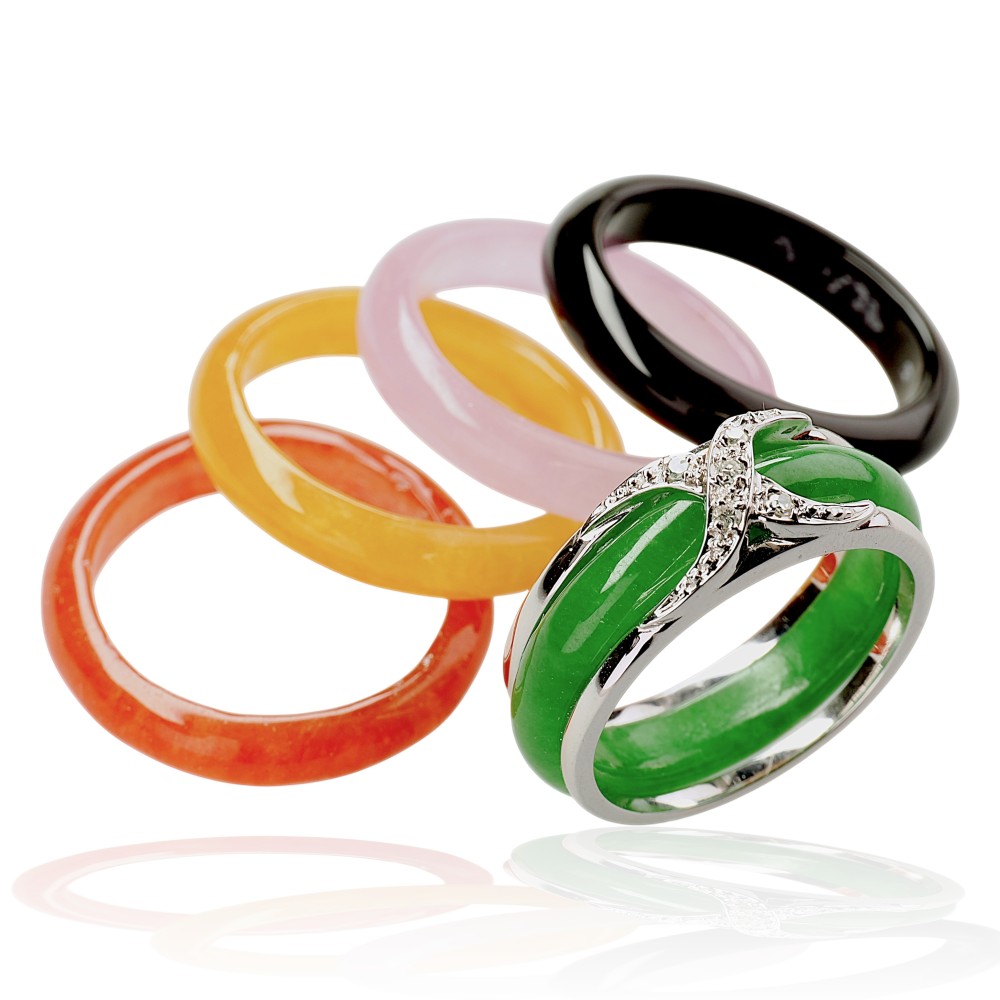 Multi Color Jade Ring, 14K Gold 