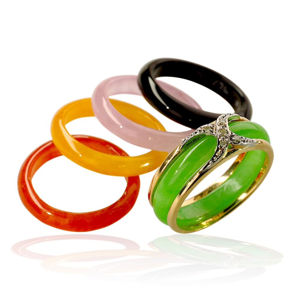 Multi Color Jade Ring, 14K Gold 