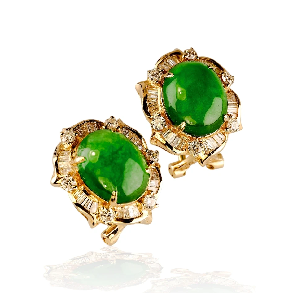 Imperial Green Jadeite Jade Earrings in 14K Gold