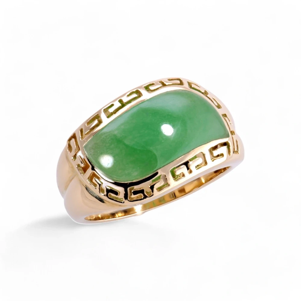 14K yellow gold green jadeite ring