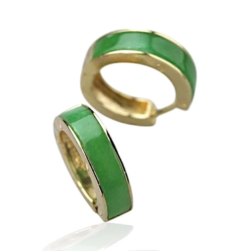 14K Gold Green Jade Hoop Earrings
