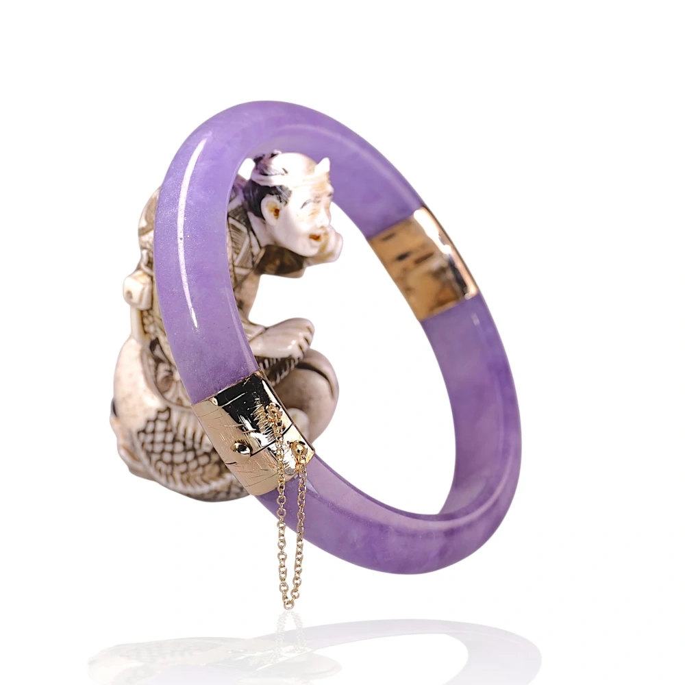 14K Gold Lavender Jade Hinged Bangle