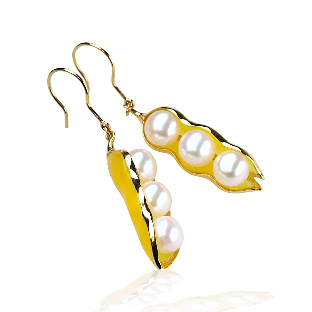 14K Gold Yellow Jade Pearl Earrings