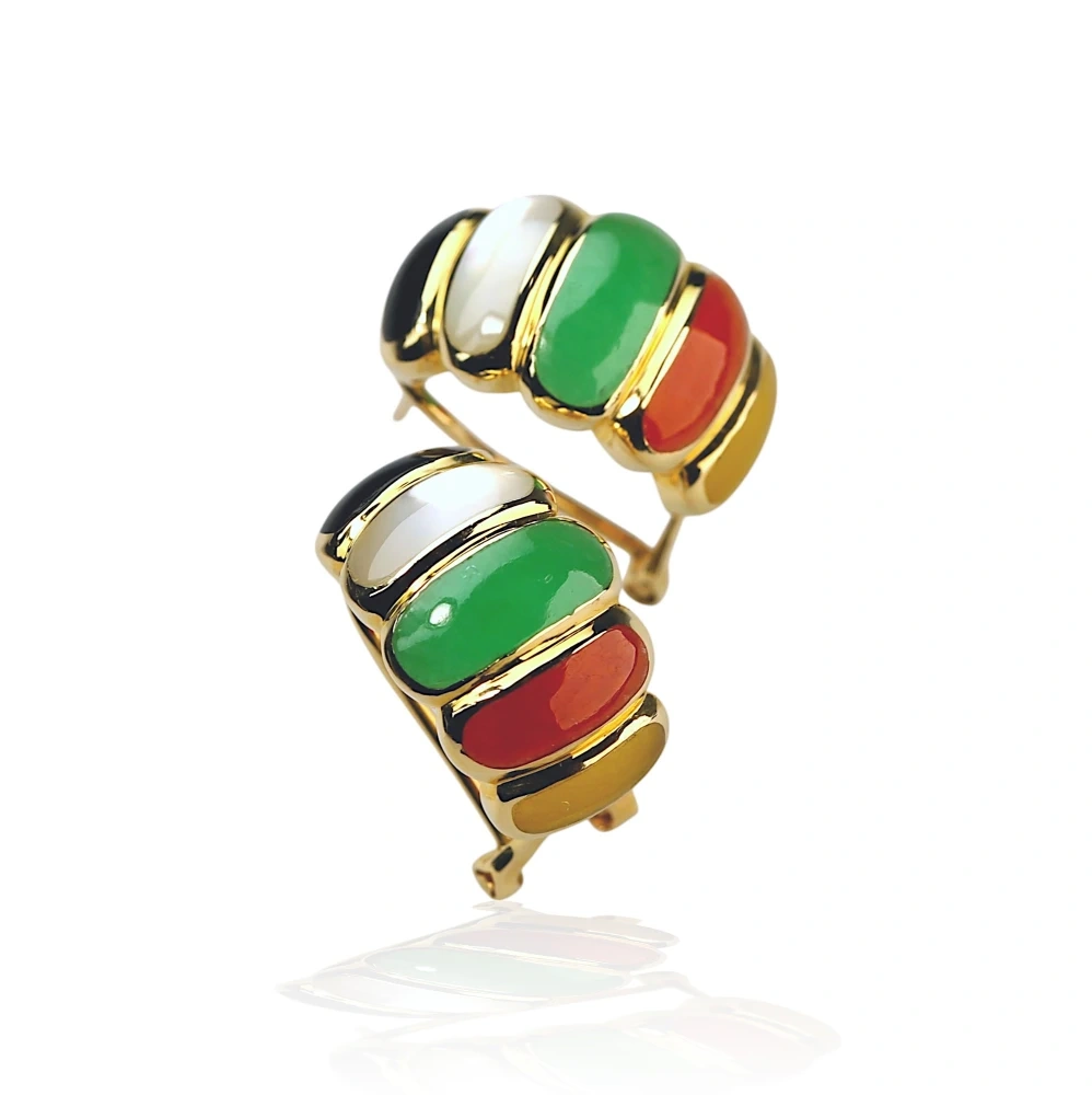 14K Gold Multi-Color Jade Earrings