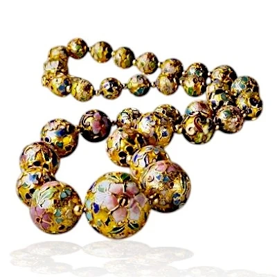 Vintage Cloisonne Enamel Bead Necklace