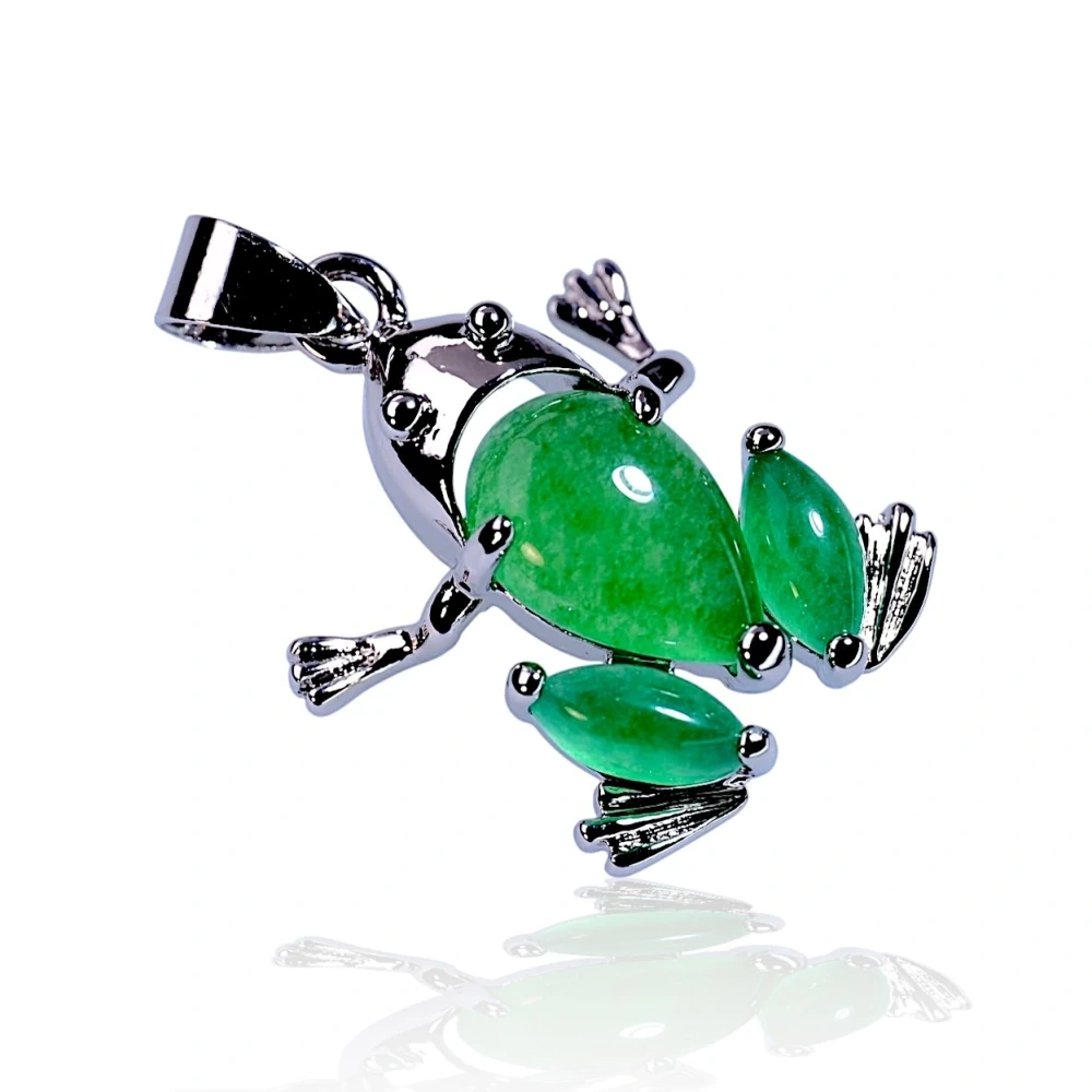 Green Jade Frog Pendant in Sterling Silver