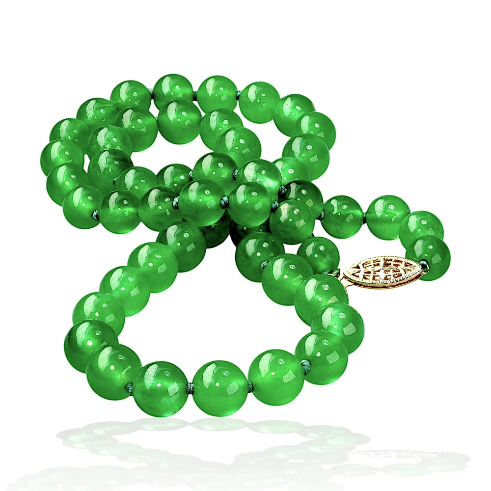 Imperial Green Jade Bead Necklace in 14K Gold