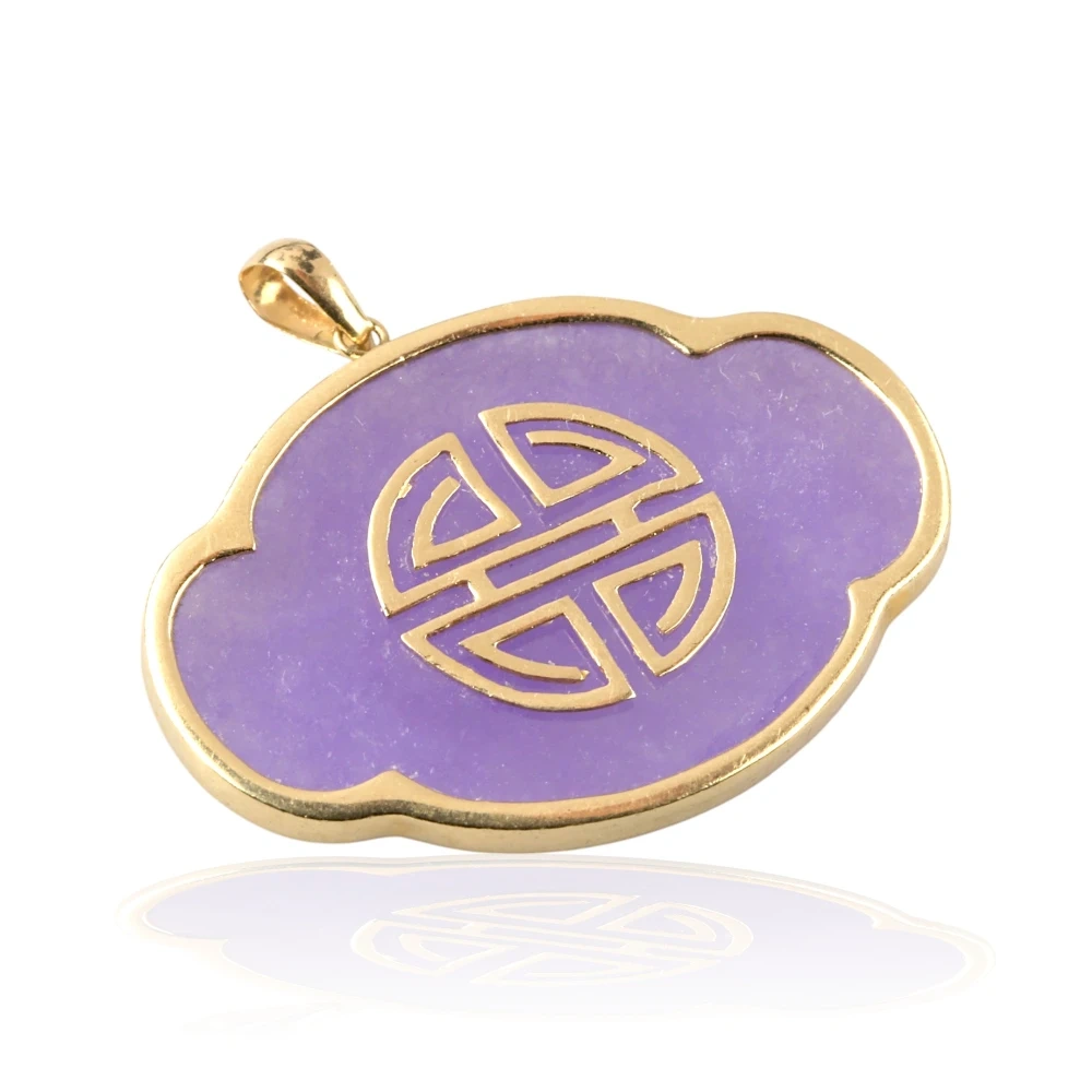 Lavender Jade Longevity Pendant in 14K Gold