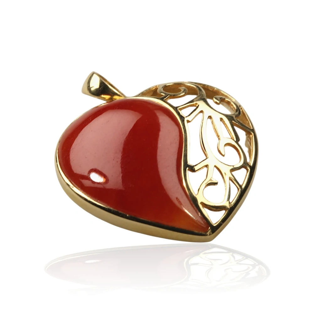Red Jade Heart Pendant in 14K Gold