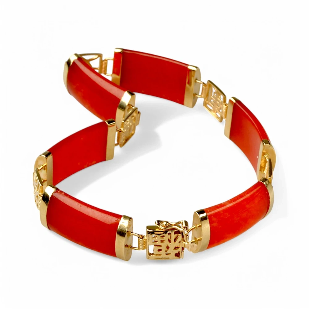 14K Gold Red Jade Bracelet