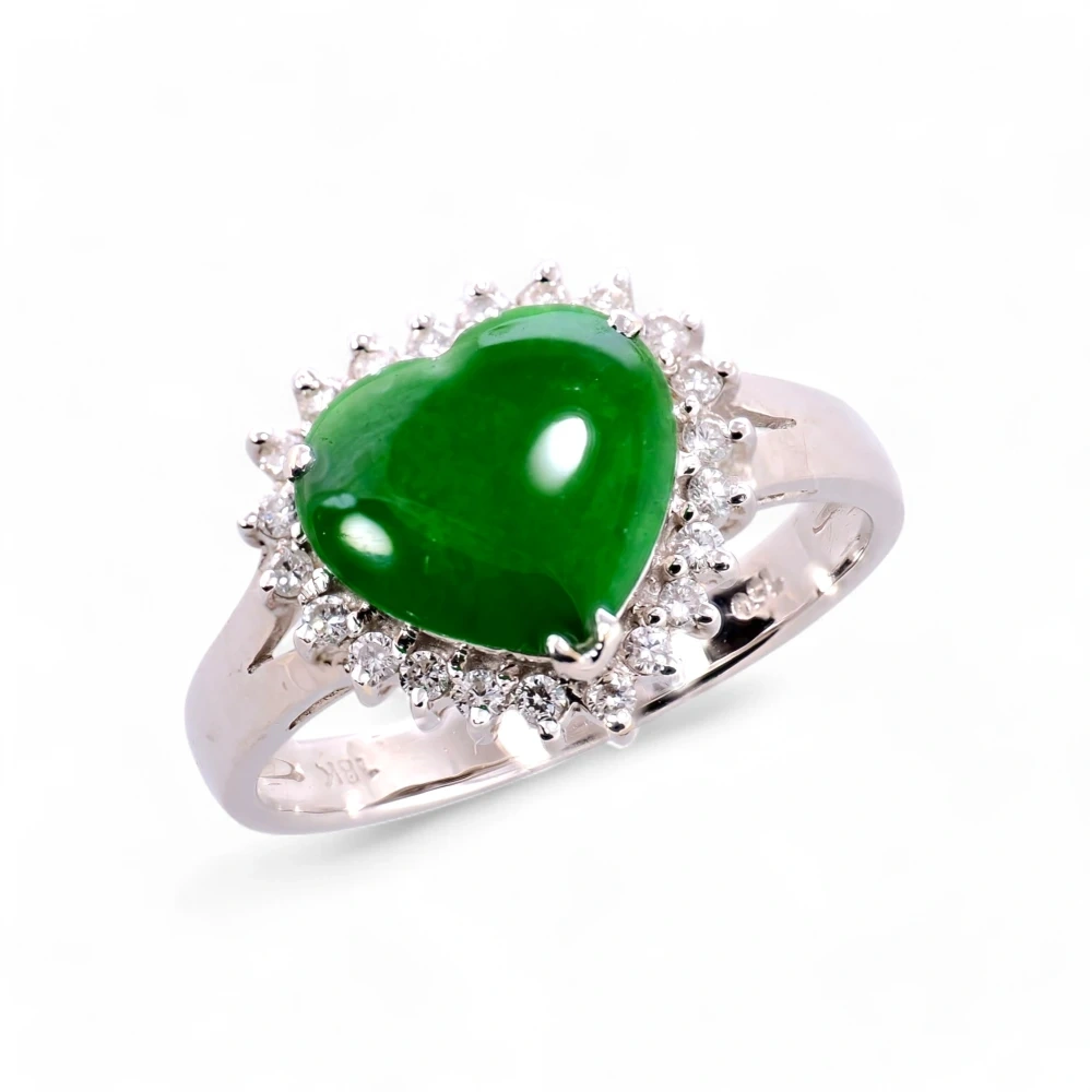 Heart Shape Imperial Green Jadeite Jade Ring