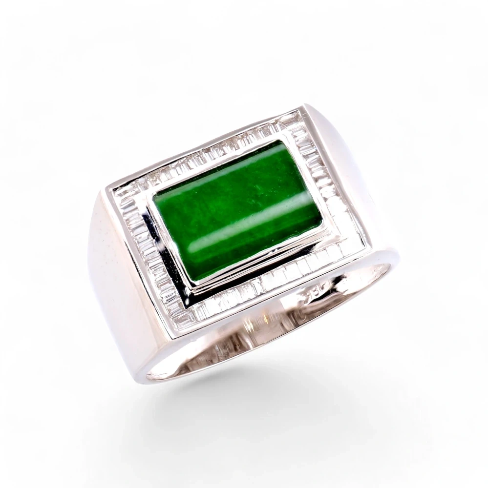 Rectangular Imperial Green Jadeite Jade Ring