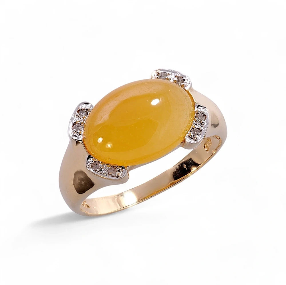 Solid 14K Yellow Gold Yellow Jade Ring