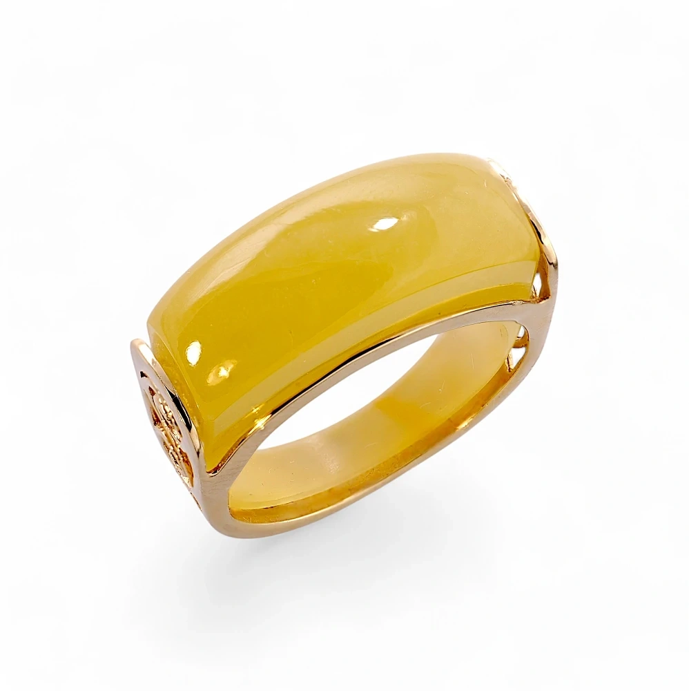 Solid 14K Yellow Gold Yellow Jade Saddle Ring