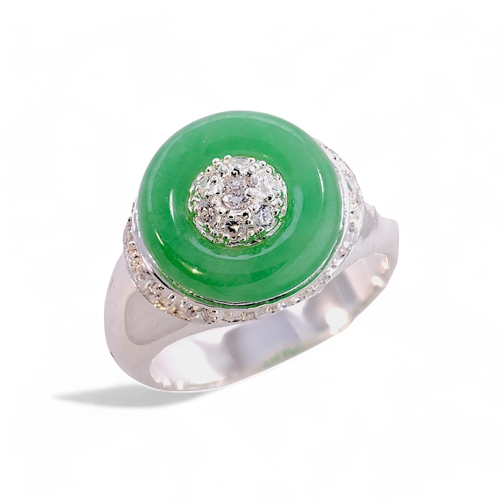 Green Jade Donut jade Ring in Sterling Silver