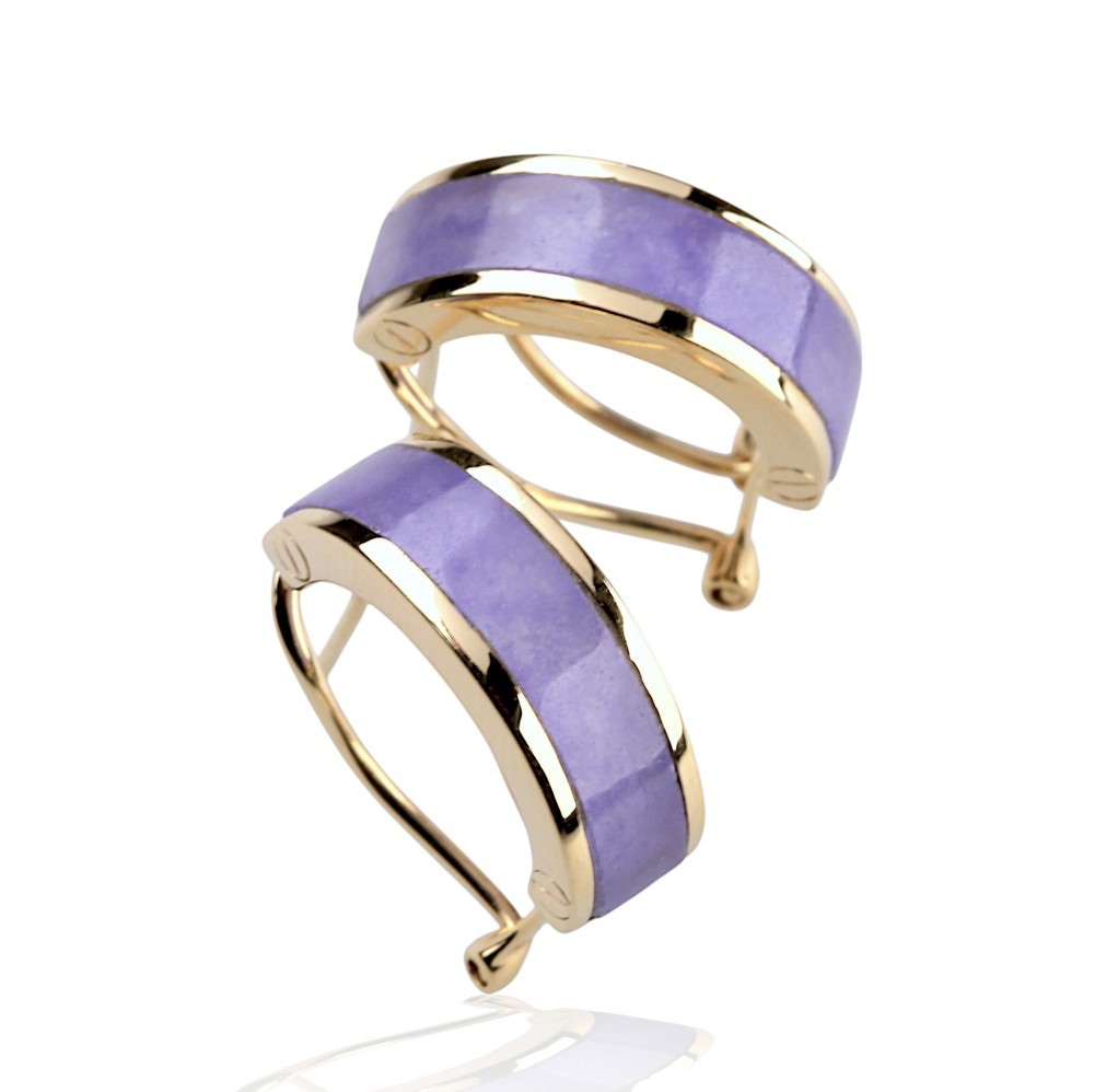 14K Gold Lavender Jade Slim Omega Back Earrings