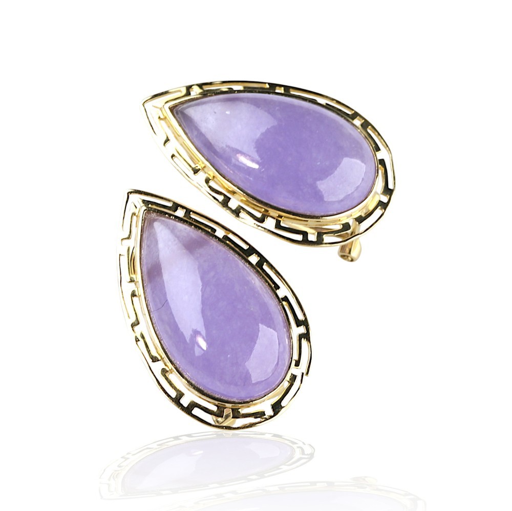 14K Gold Lavender Jade Teardrop Omega Back Earrings