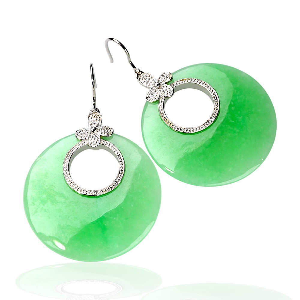 Green Jade Donut Earrings in 925 Sterling Silver