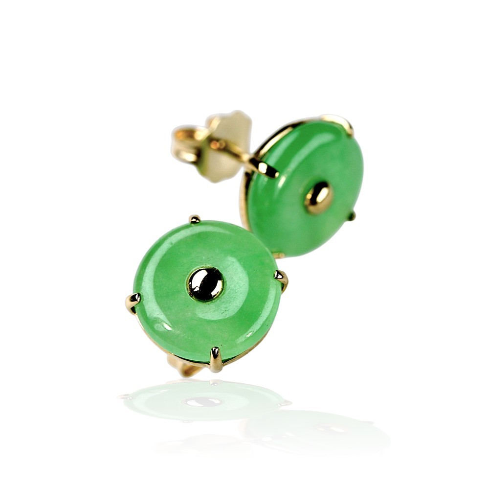 14K Gold Green Jade Donut Stud Earrings