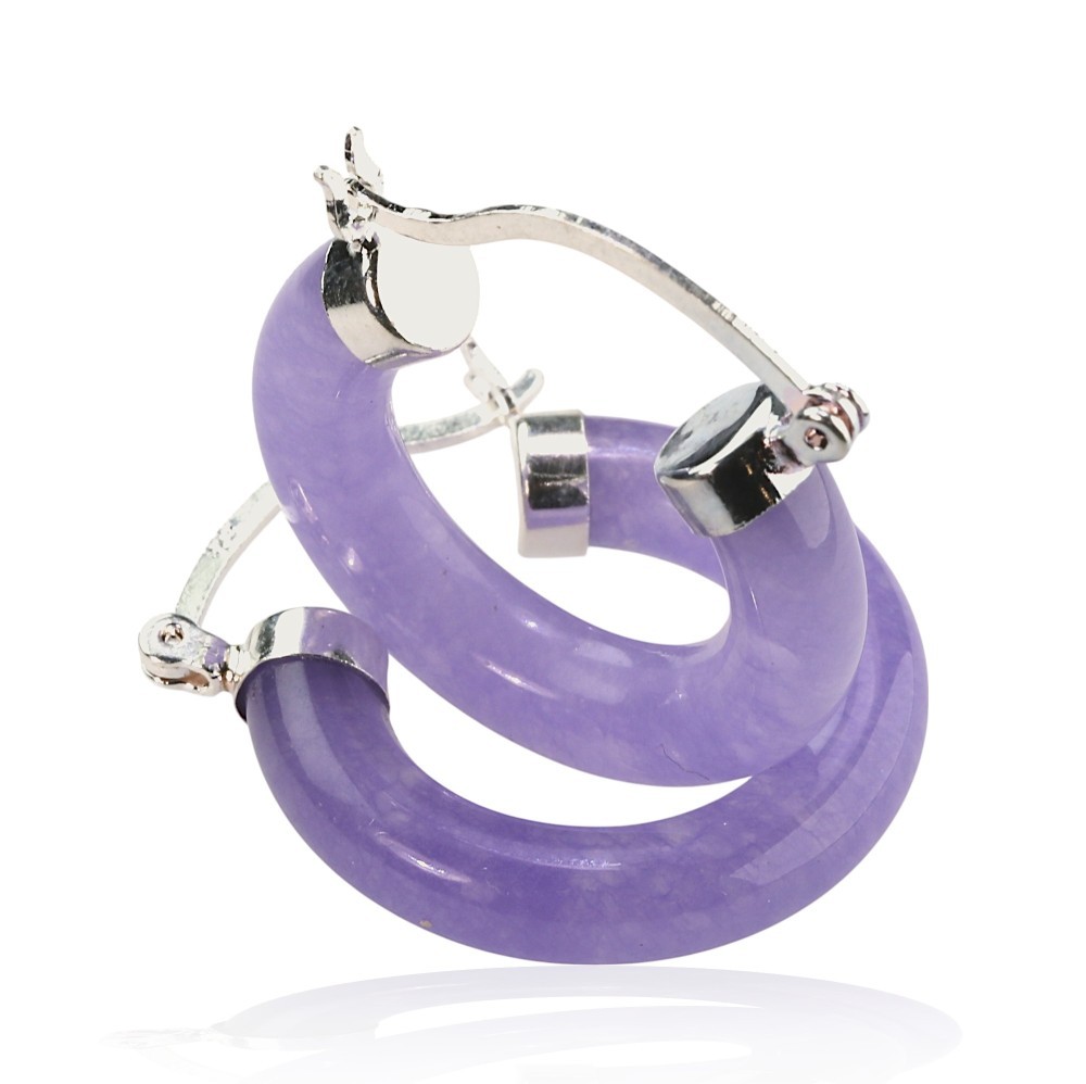Lavender Jade Hoop Earrings in 925 Sterling Silver