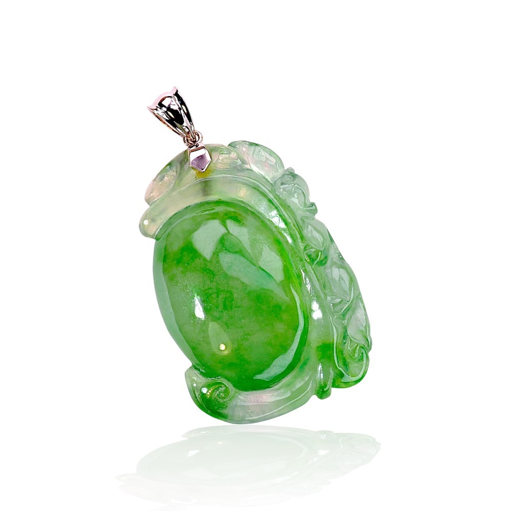Imperial Green Jade Waves Pendant in 14K White Gold
