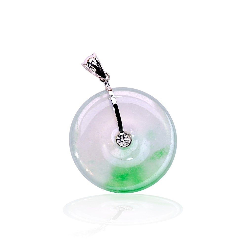 Imperial Green Jade Donut Pendant in 14K White Gold