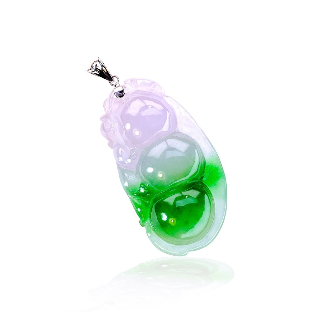 Imperial Green & Purple Jade Pea Pod Pendant, 14K White Gold