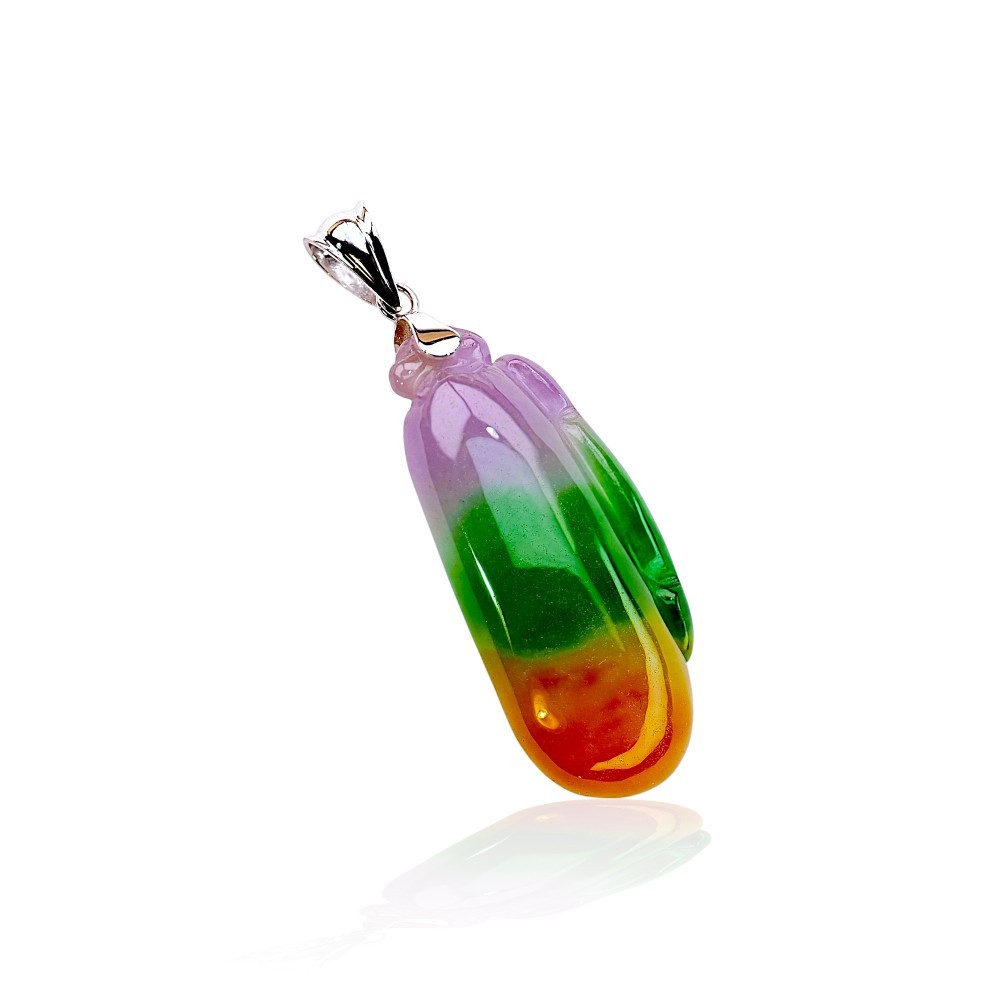 Multi-Color Jade Zucchini Pendant in 14K White Gold