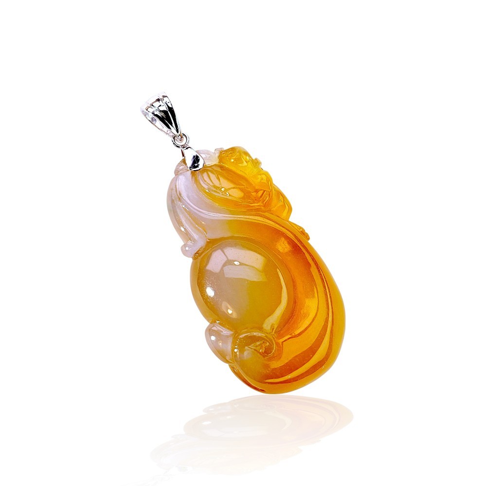 Imperial Brown Jade Double Gourd Pendant, 14K White Gold