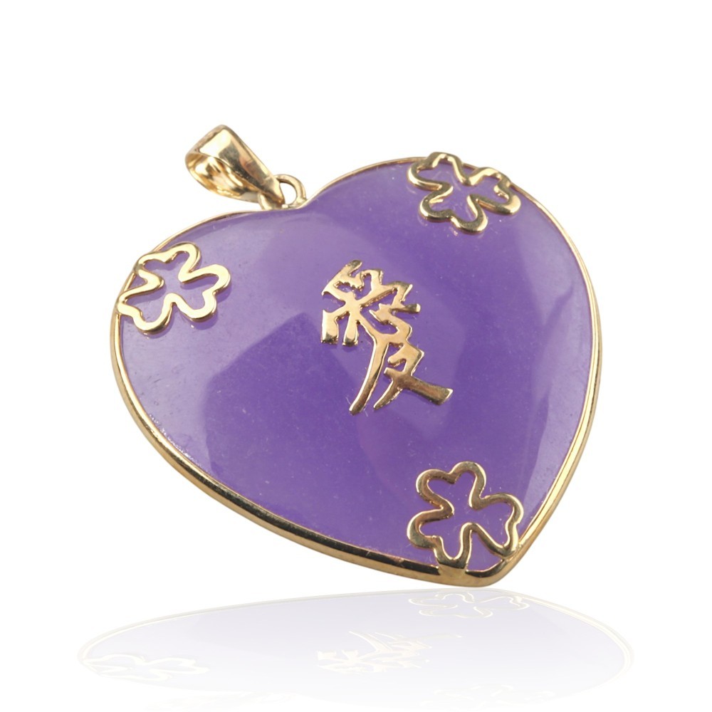 Solid 14K Gold Lavender Jade Love Heart Pendant