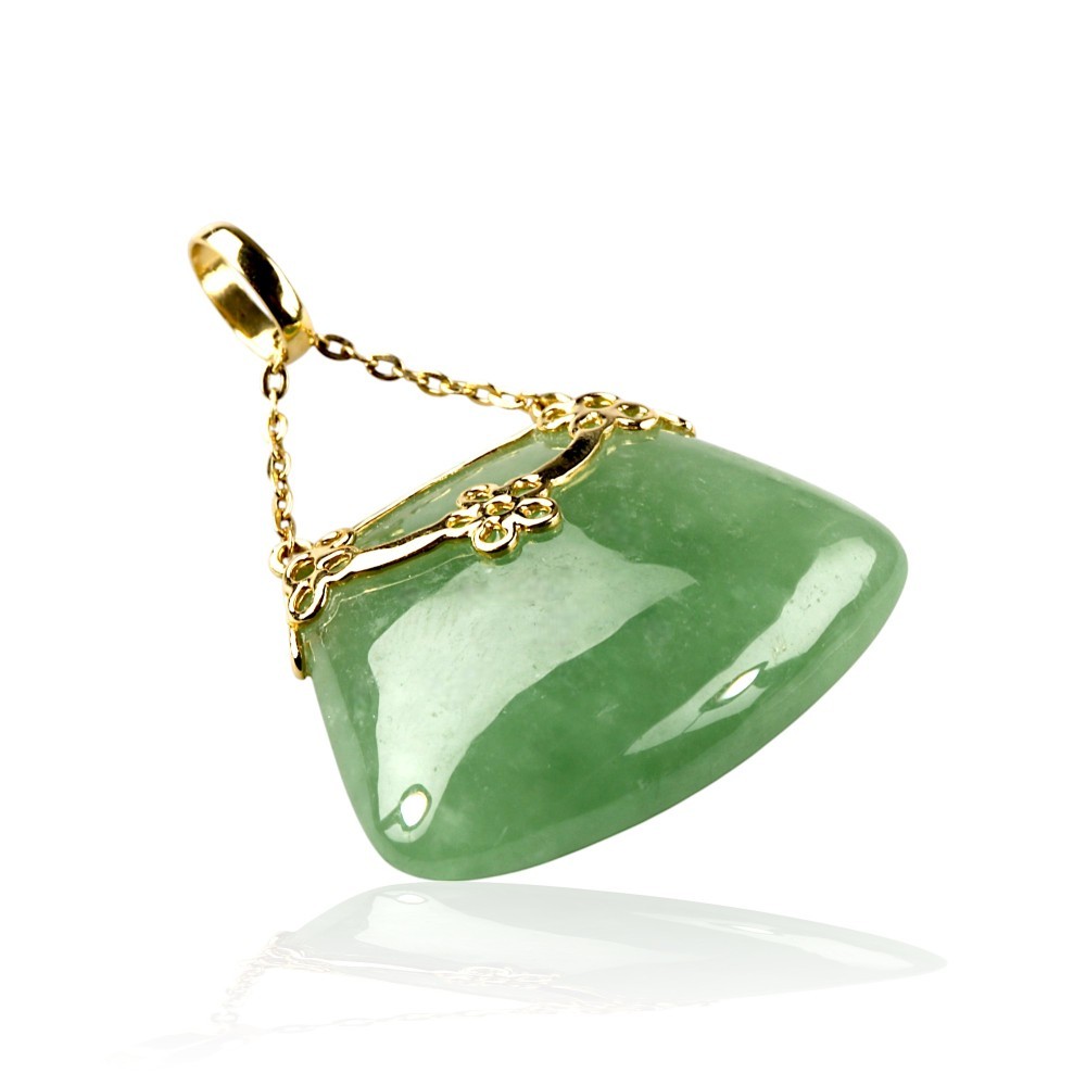 14K gold green jade purse pendant with genuine jadeite handbag design