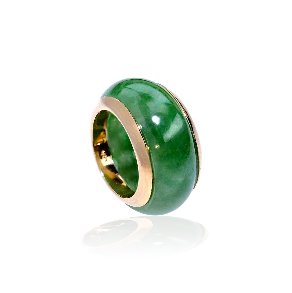 Solid 14K Gold Imperial Green Jade Barrel Ring Pendant