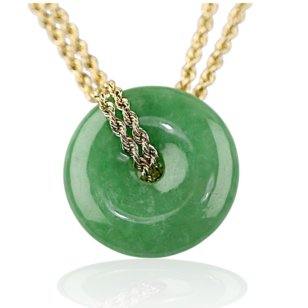 Solid Green Jade Life Saver Pendant Genuine Jadeite Donut Necklace