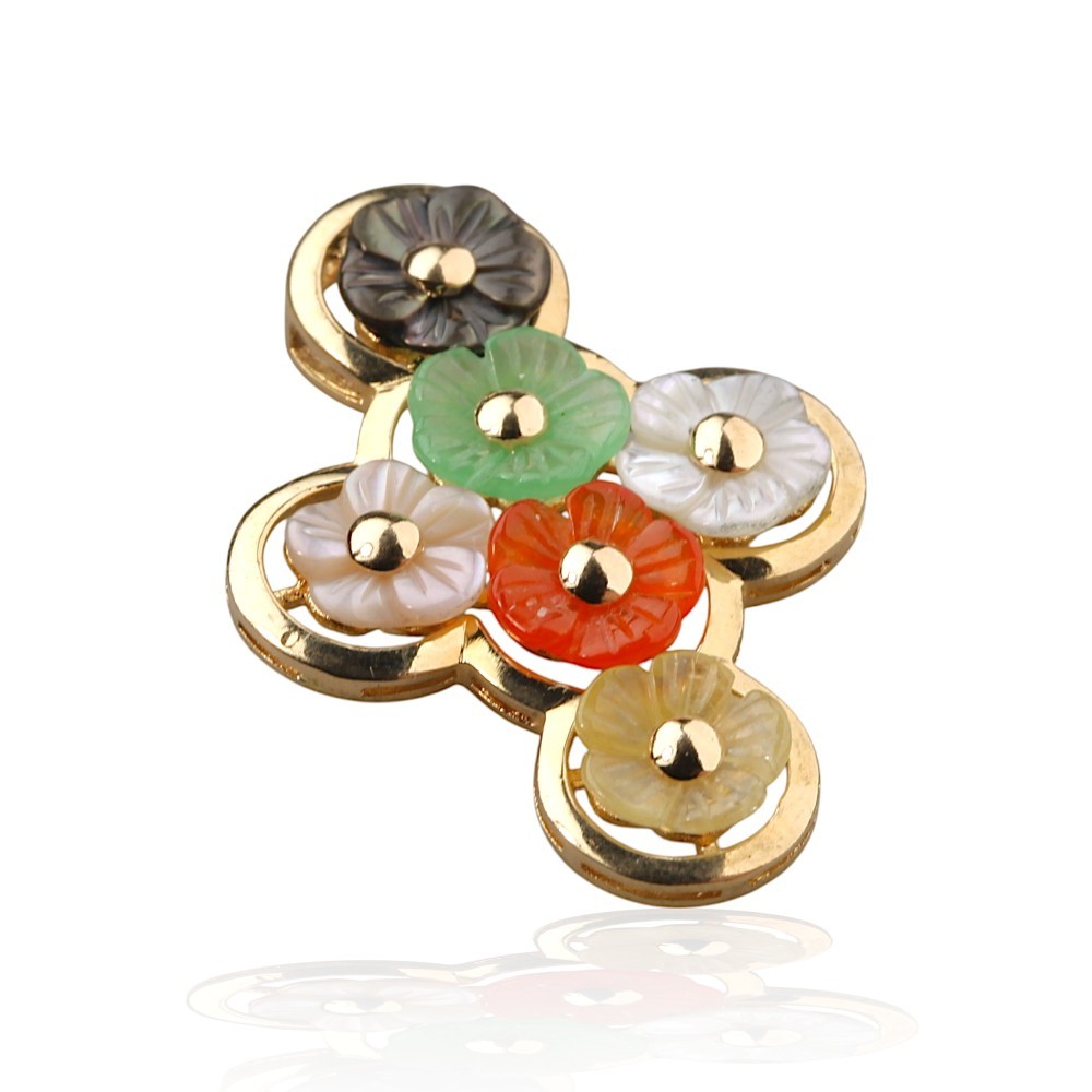 Solid 14K Gold Multi-Color Jade Flower Cross Pendant