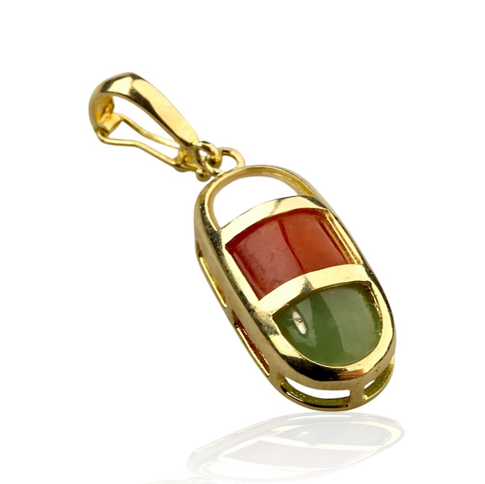 Solid 14K Gold Two-Tone Jade & Mother of Pearl Pendant