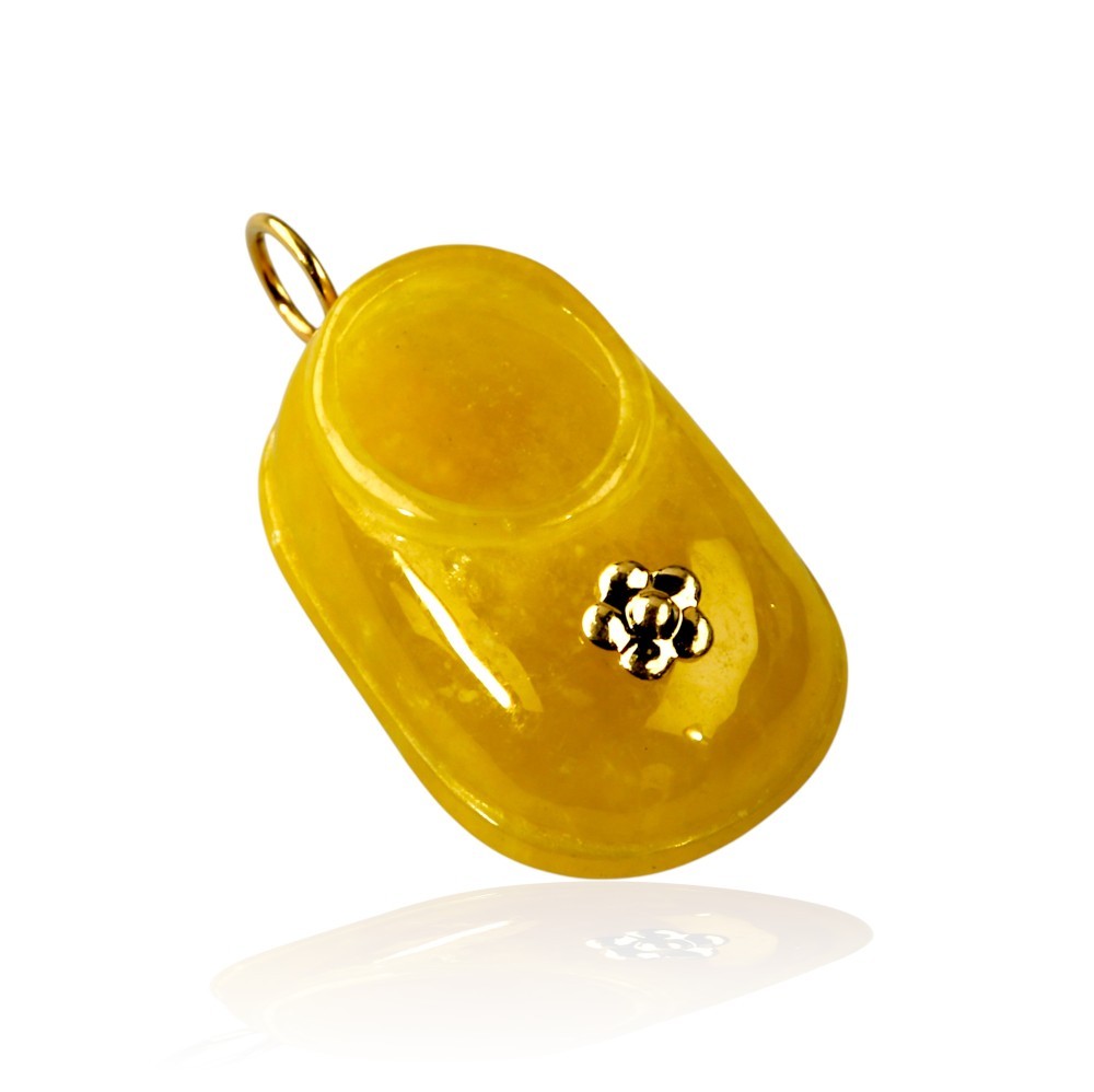 Solid 14K Gold Genuine Yellow Jade Fortune Shoe Pendant