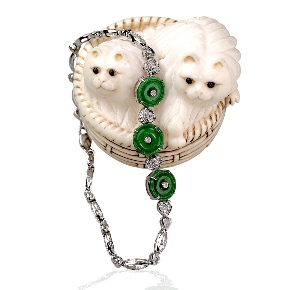 18K White Gold Imperial Green Jade Donut Bracelet