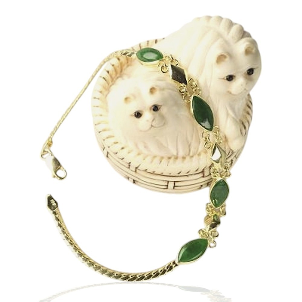 14K Yellow Gold Imperial Green Jade Marquise Bracelet