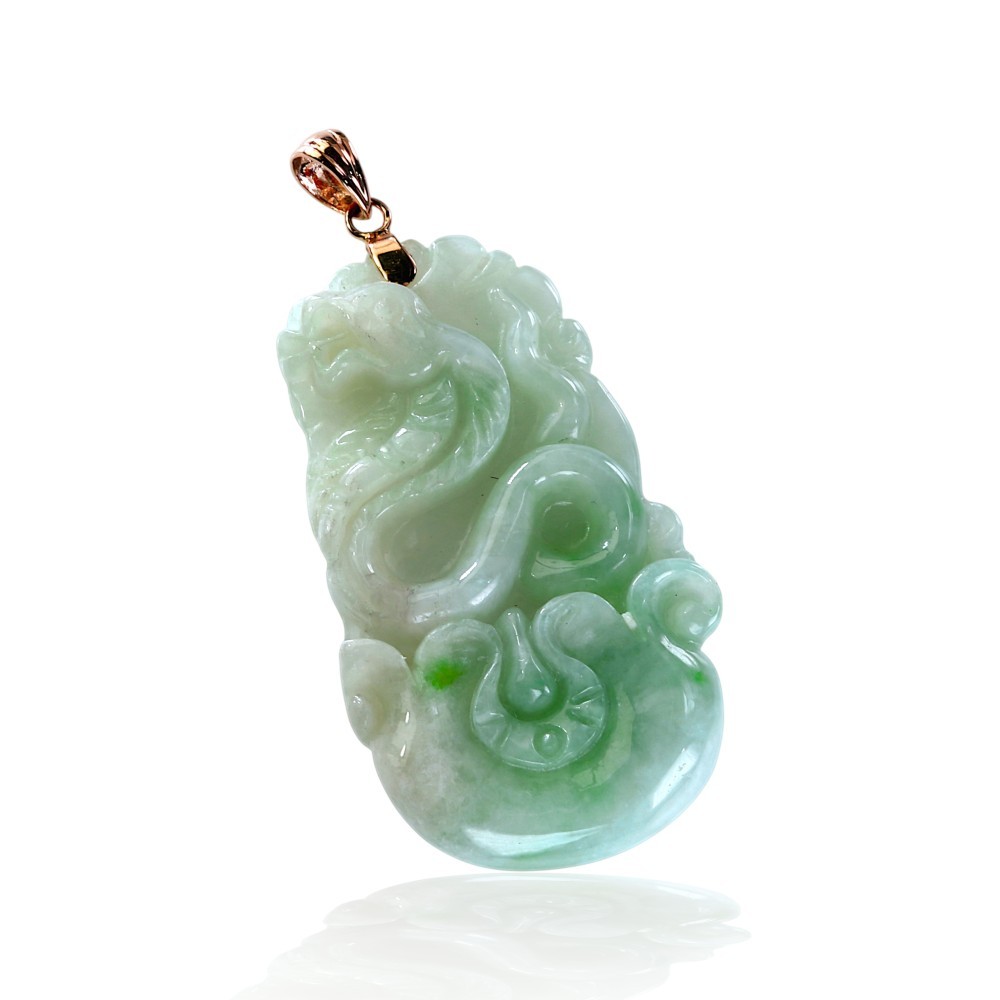 Solid 14K Gold Snake Zodiac Jade Pendant