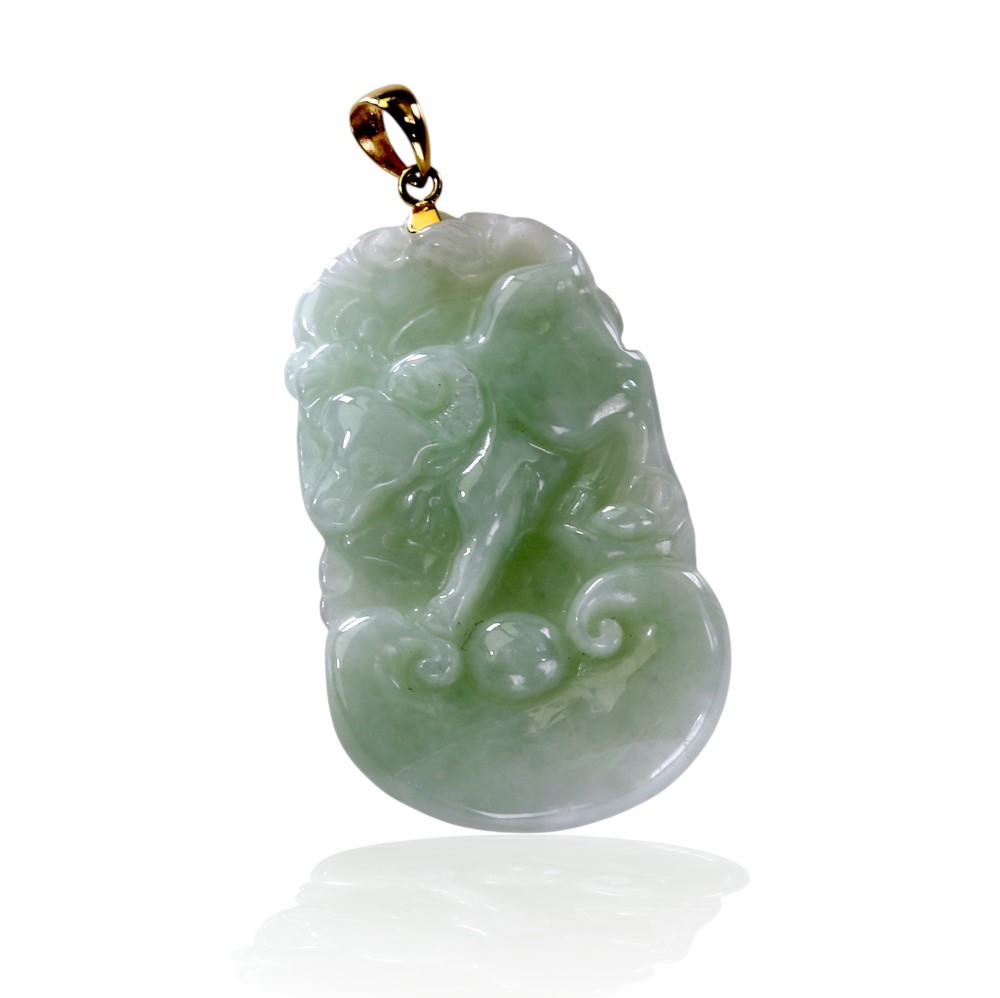 Solid 14K Gold Ox Zodiac Jade Pendant