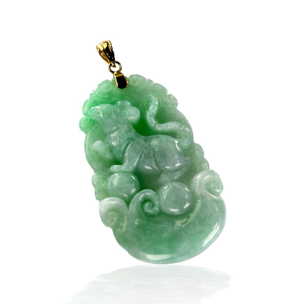 Solid 14K Gold Rat Zodiac Jade Pendant