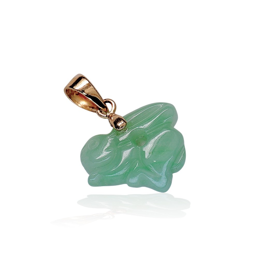 Solid 14K Gold Rabbit Zodiac Jade Pendant