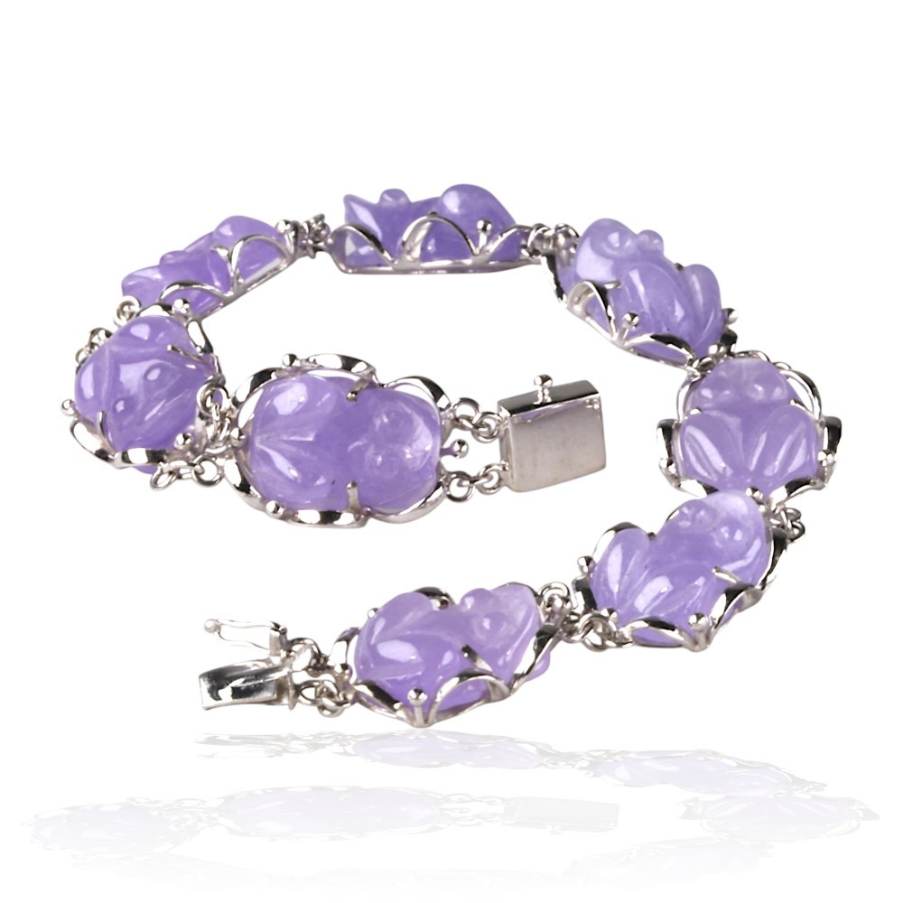 14K White Gold Lavender Jade Frog Bracelet