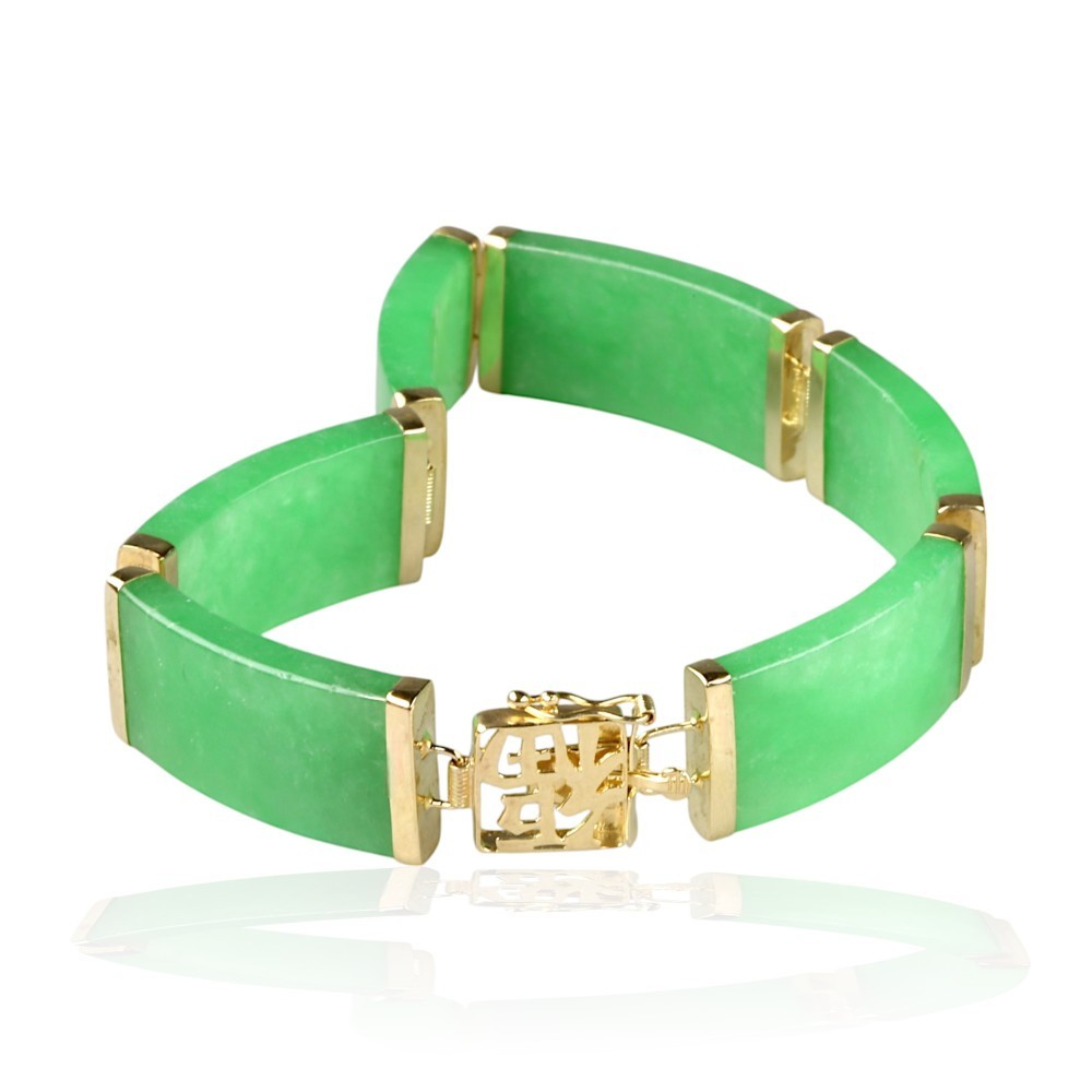 14K Solid Gold Green Jade Segment Bracelet