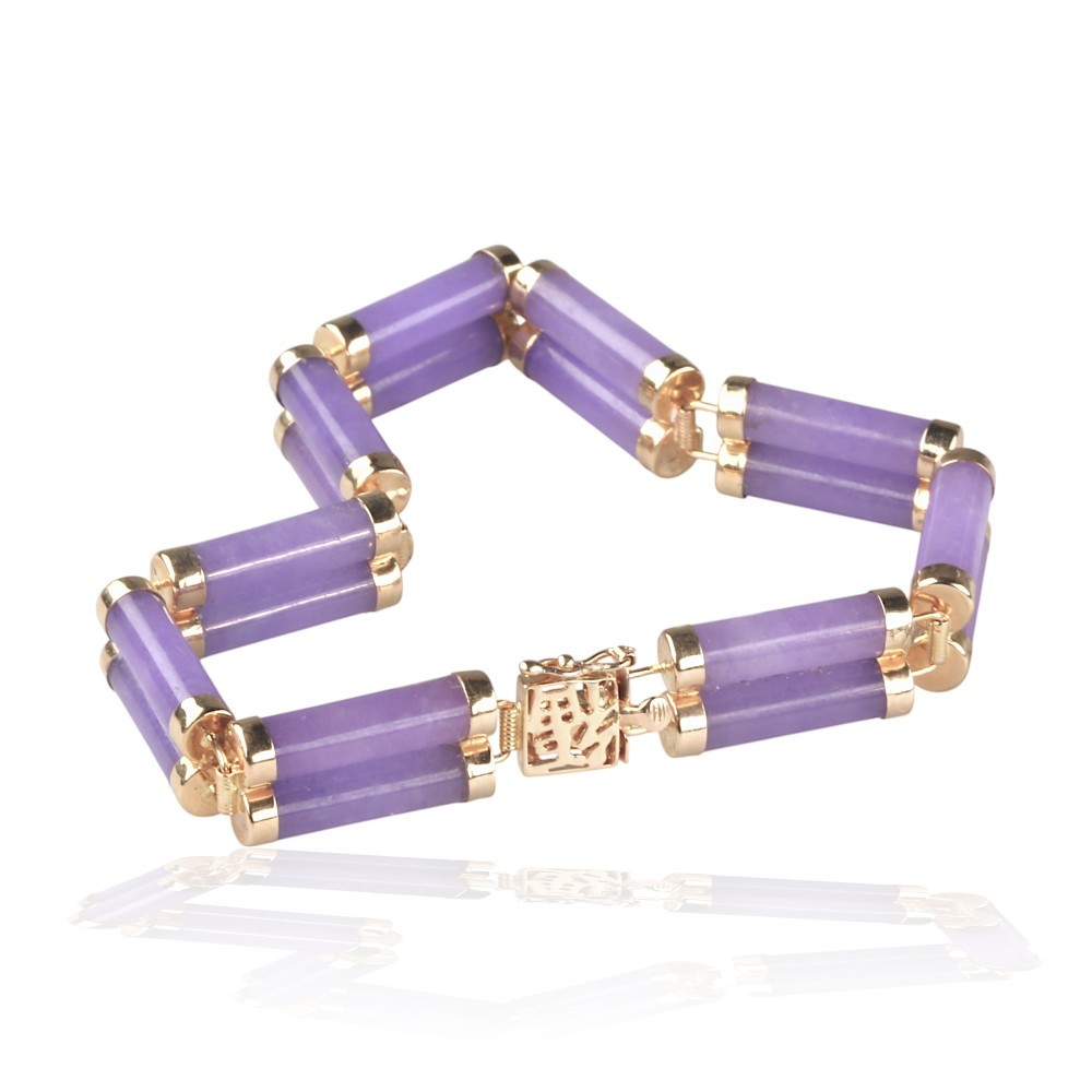 14K Solid Gold Lavender Jade Tubular Bracelet