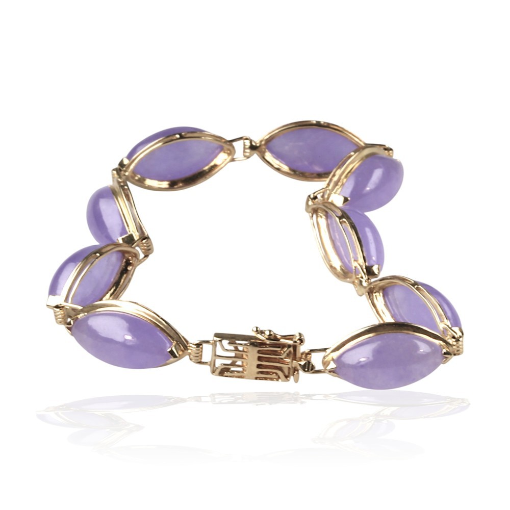 14K Solid Gold Lavender Jade Marquise Bracelet