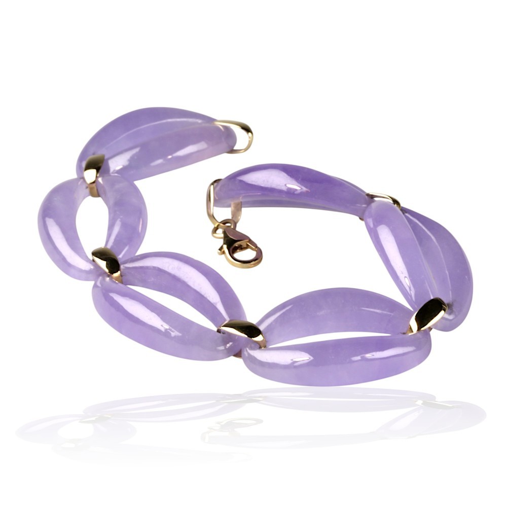 14K Solid Gold Lavender Jade Oval Segment Bracelet