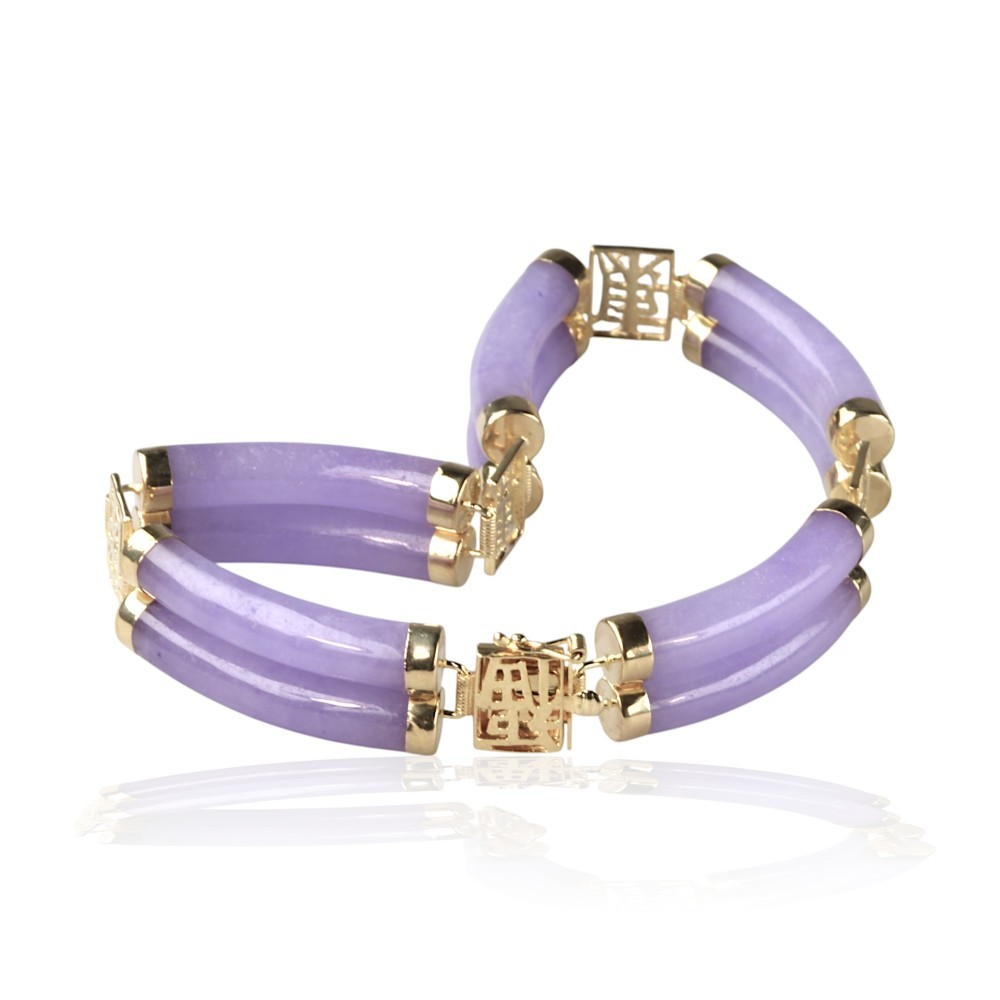 14K Solid Gold Lavender Jade Tubular Bracelet