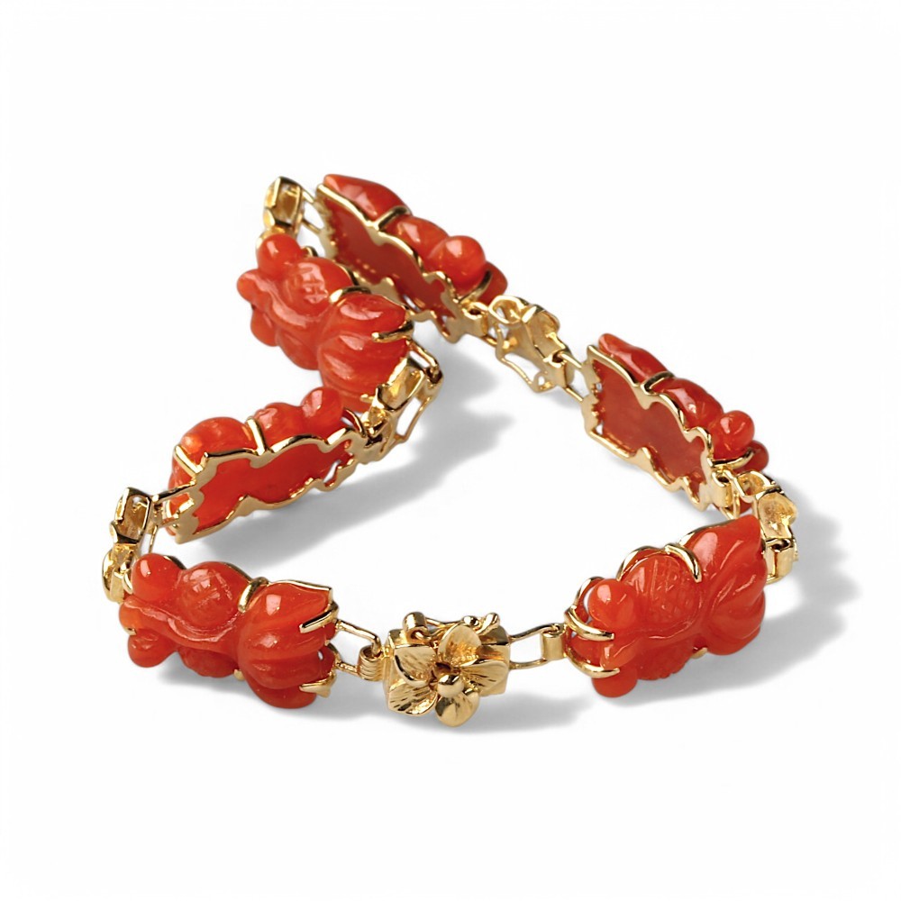 14K Solid Gold Red Jade Goldfish Bracelet