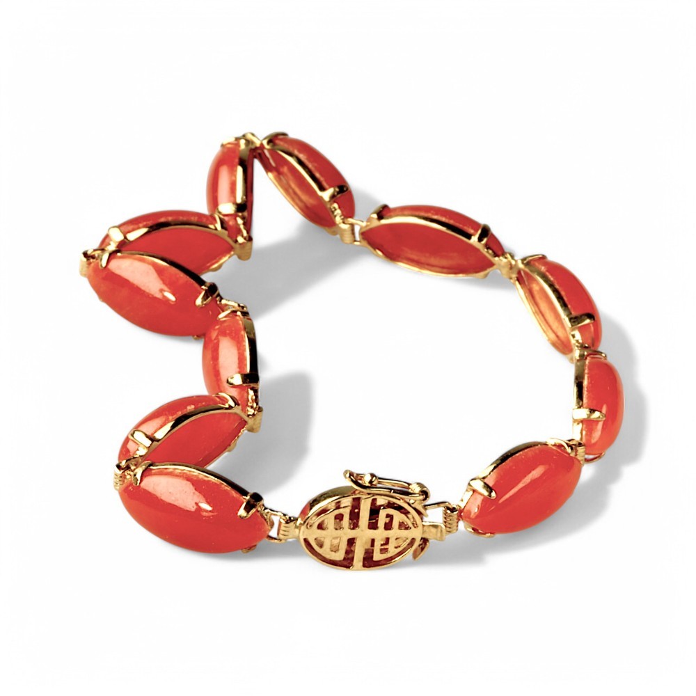 14K Solid Gold Red Jade Marquise Bracelet